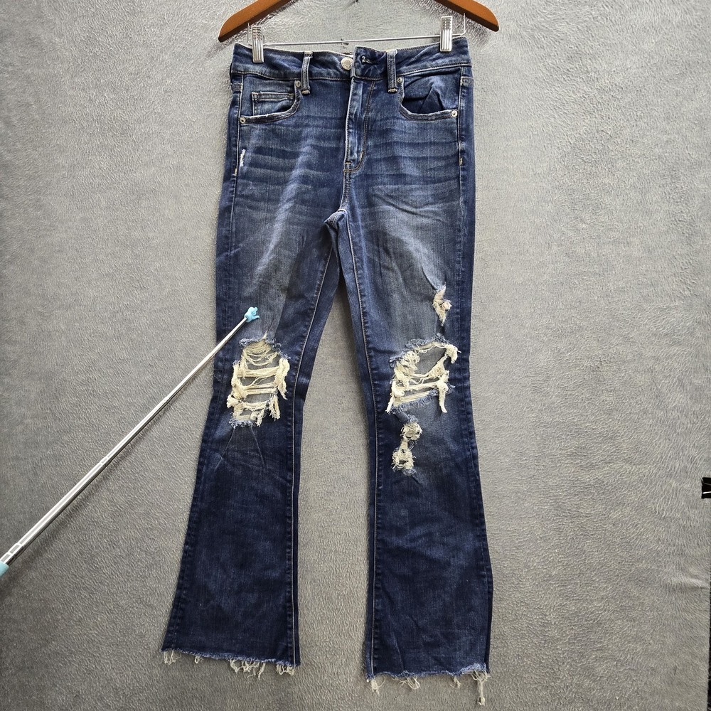 American Eagle Outfitters Women Jeans US 6 Blue Hi-Rise Slim Flare High READ